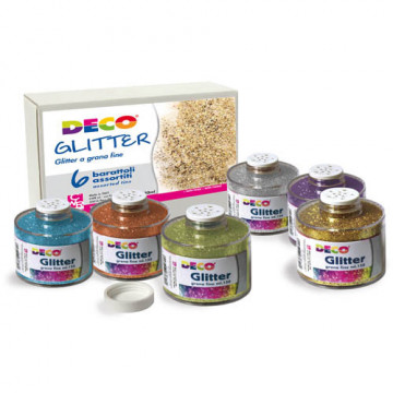 GLITTER GRANA FINE - CONF.6 BARATTOLI ML.150 - COL. ASS.