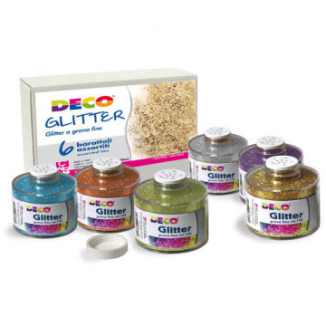 GLITTER GRANA FINE - CONF.6 BARATTOLI ML.150 - COL. ASS.