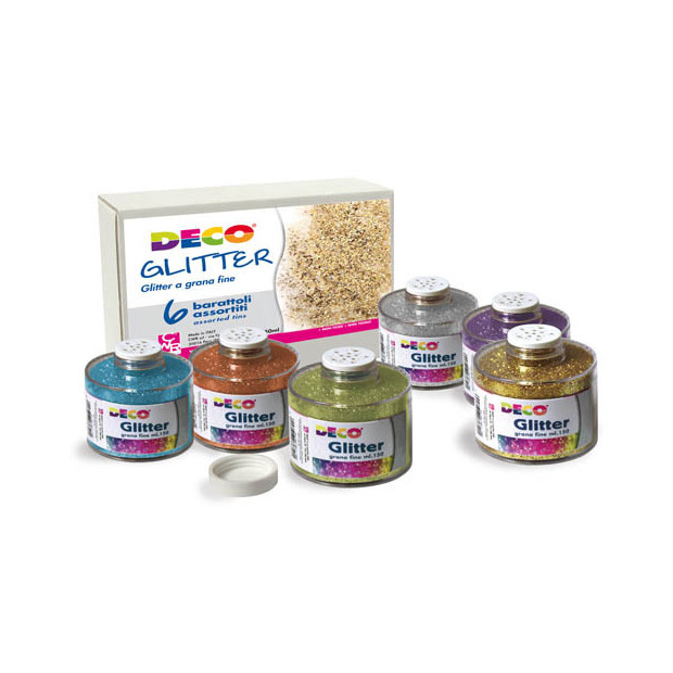 GLITTER GRANA FINE - CONF.6 BARATTOLI ML.150 - COL. ASS.