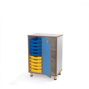 CASSETTIERA 10 CASSETTI + 3 VANI CON ANTA - H.CM.100 - AZZURRA